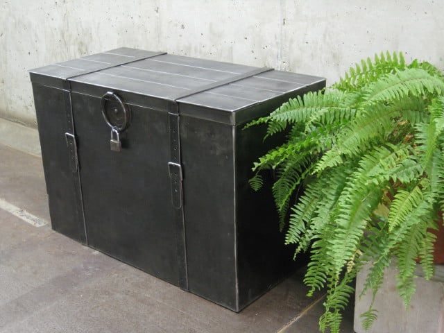 large metal chest with lock