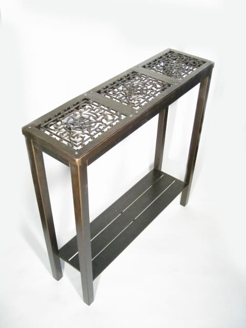 tall steel side table with spiral design