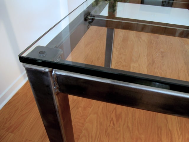 steel dining table with crisscross design