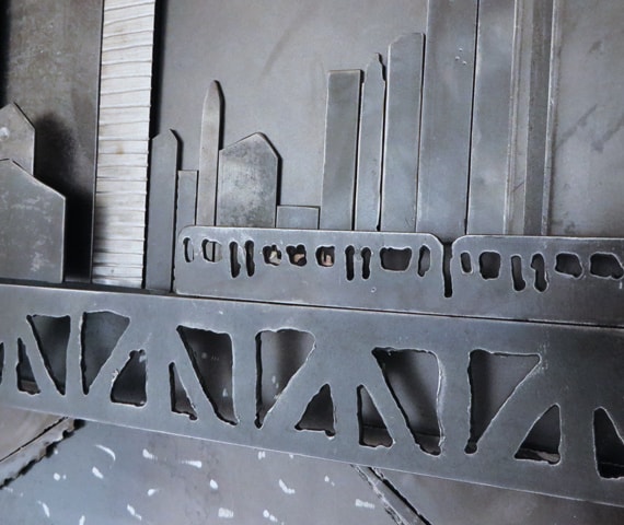 chicago river skyline in steel artwork