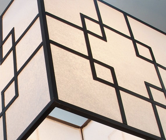 asian square steel pendant light
