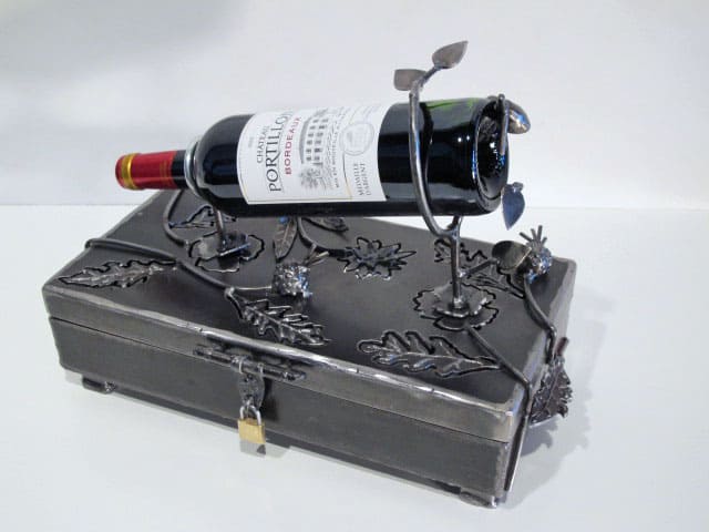 metal keepsake box with wine holder