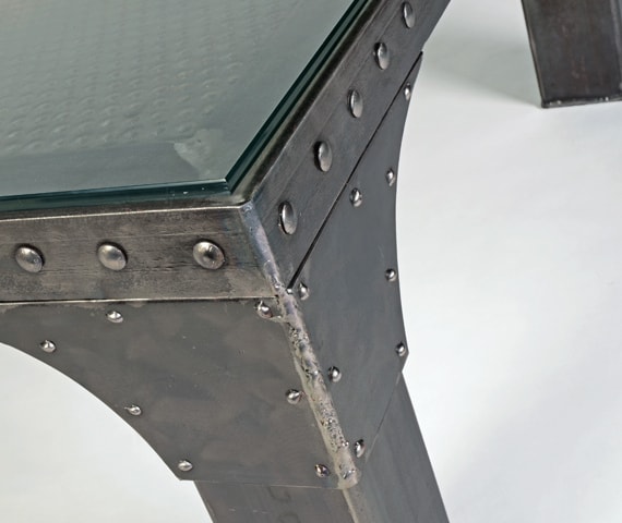 square steel coffee table with rivets