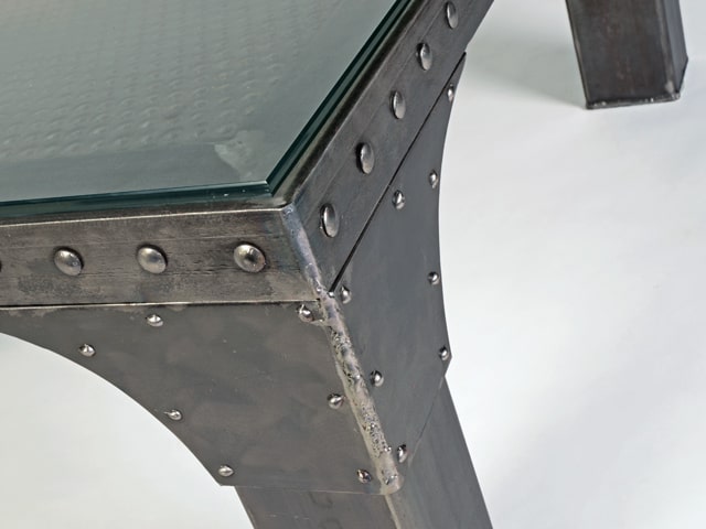 square steel coffee table with rivets