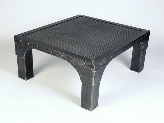 square steel coffee table with rivets