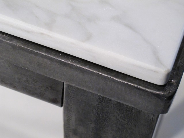 steel console table with marble top