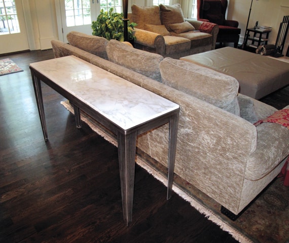 tall metal couch table with marble top