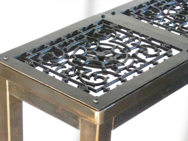 steel entryway table with spiral design