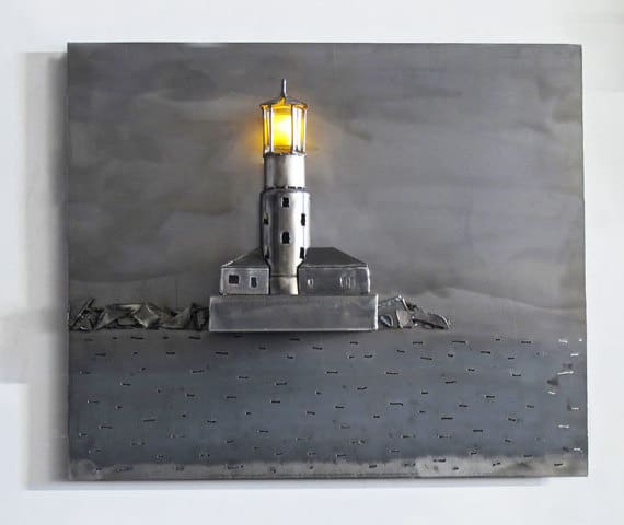 lighthouse in steel hanging artwork