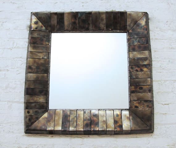 square iridescent steel mirror