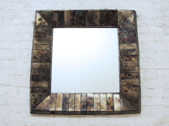 square iridescent steel mirror